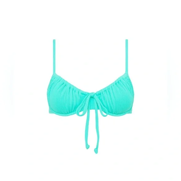 Kulani Kinis x Lexi Hidalgo Aqua Blue Ribbed Tie Front Underwire Bikini Top - Picture 4 of 6